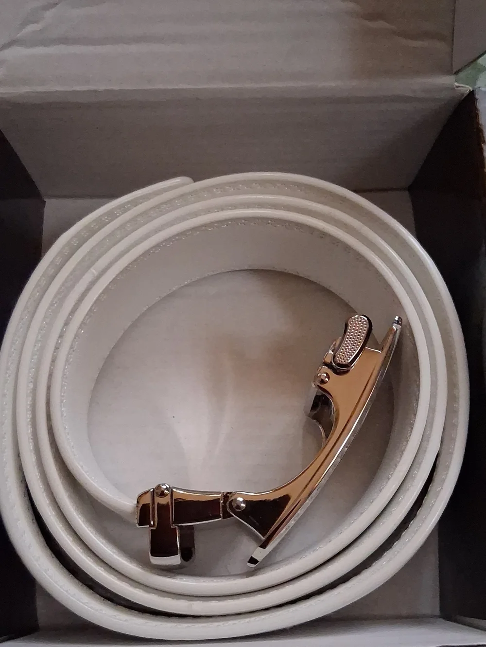 White Men  Leather Belt with Silver Tone Buckle
